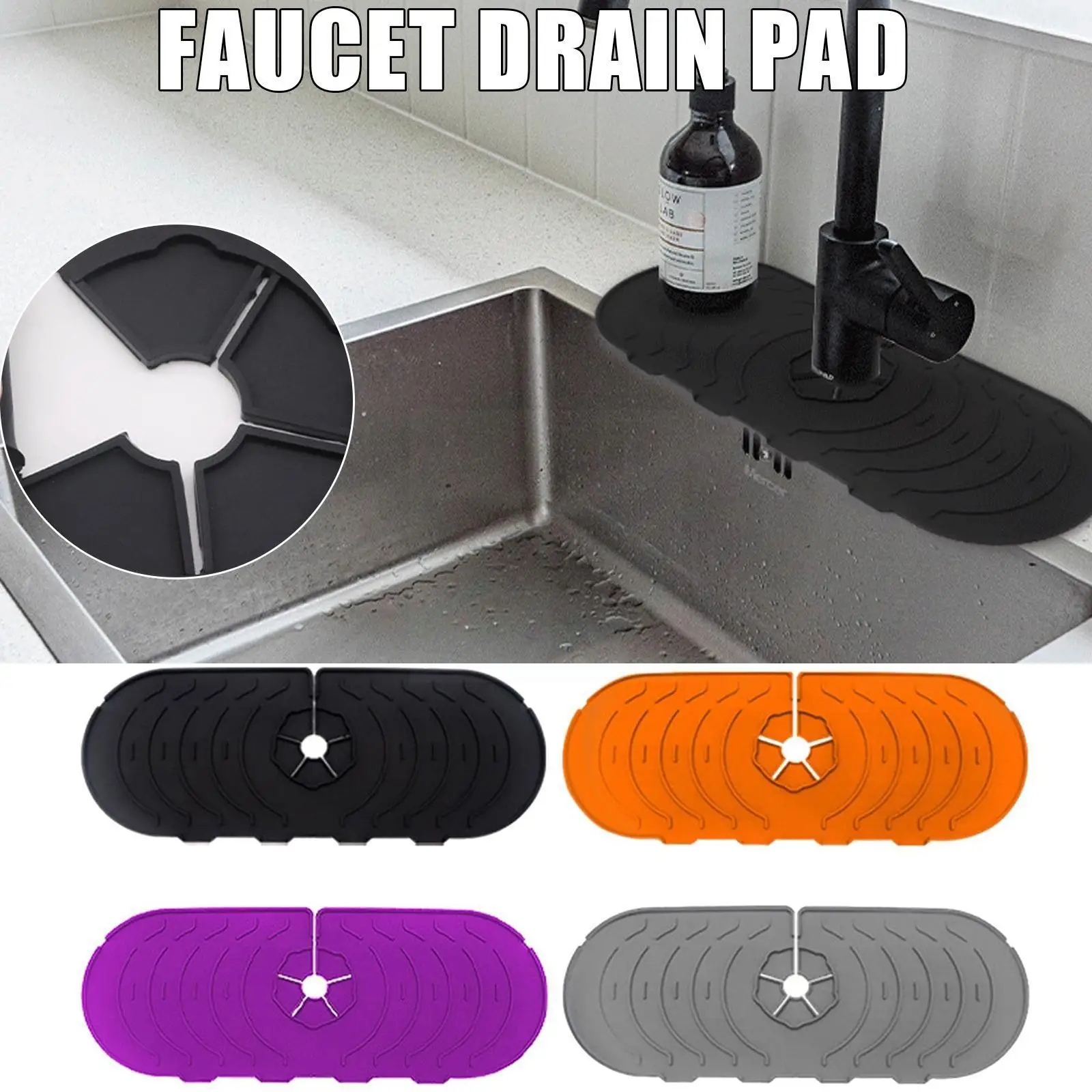 

Kitchen Silicone Faucet Mat Sink Splash Pad Drain Pad Soap Bathroom Quick Countertop Shampoo Dry Protector Tray Dispenser O4P8