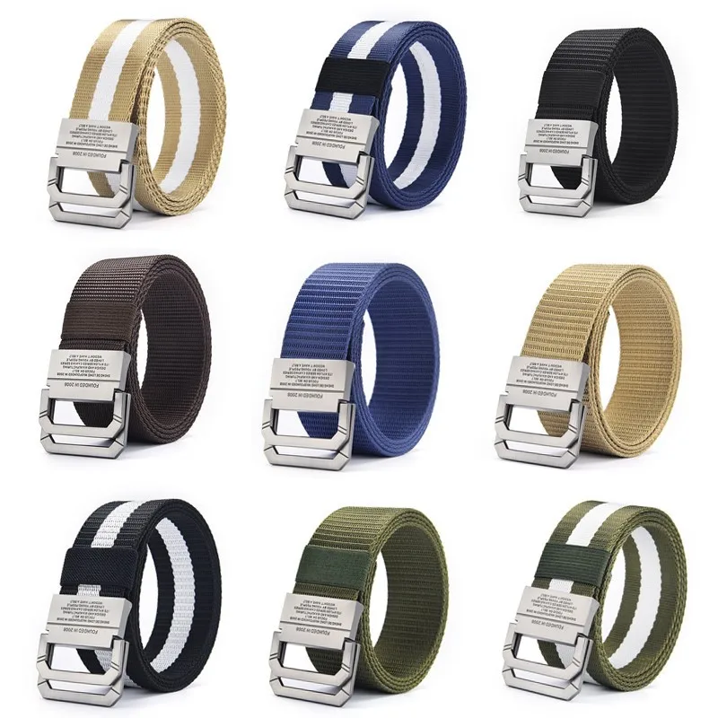 High Quality Casual Unisex Male Canvas Belt with Double Ring Metal Buckle Belt Youth Student  Denim Tactical Belts for Women
