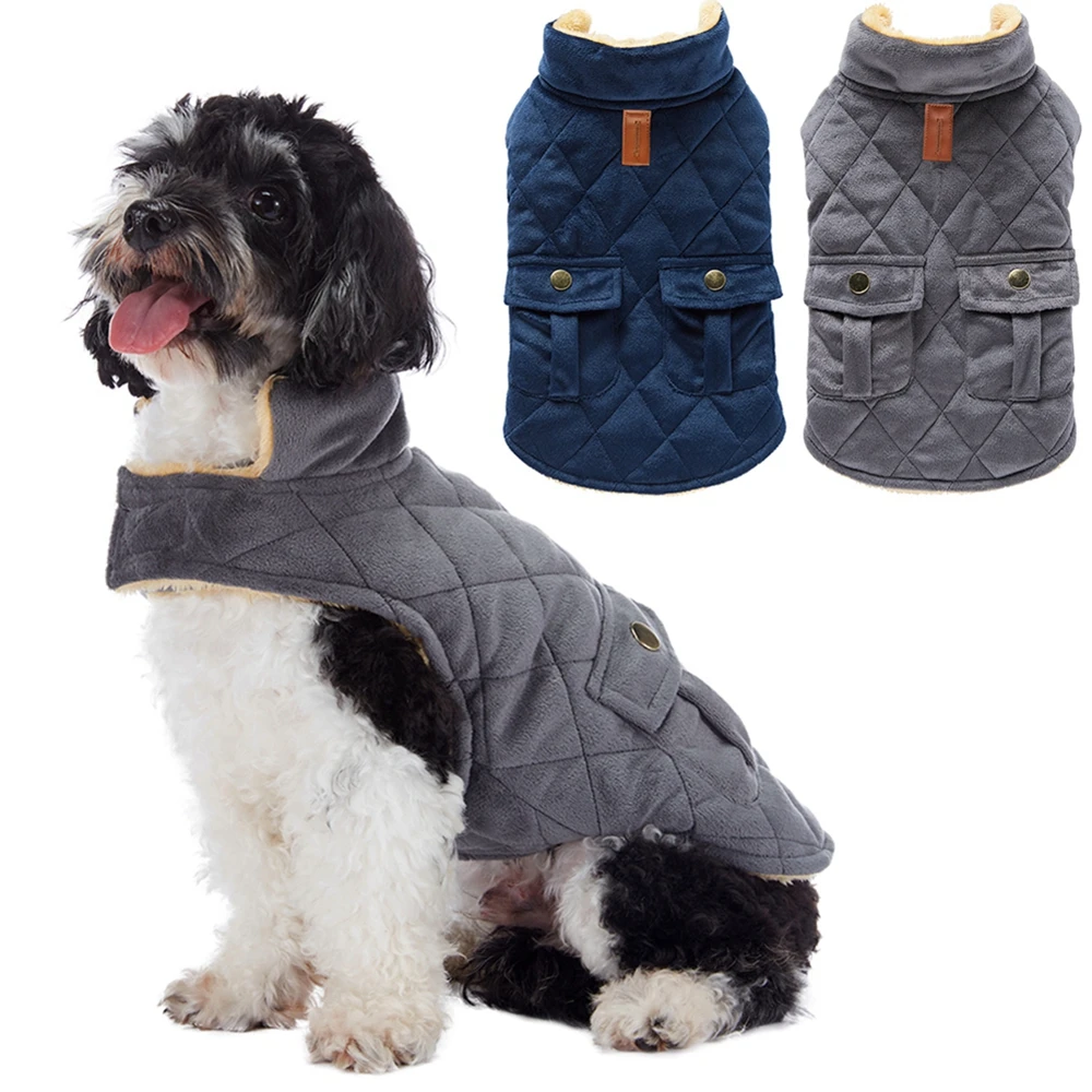 

Winter Pet Plush Plaid Double-Bag Coat Jacket Puppy Warm Cotton-Padded Comfortable Onesie Jumper Cat Windproof Hoodie Clothes
