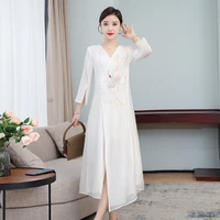 2022 spring and summer new chinese style womens clothing chinese style vintage embroidery crane dress