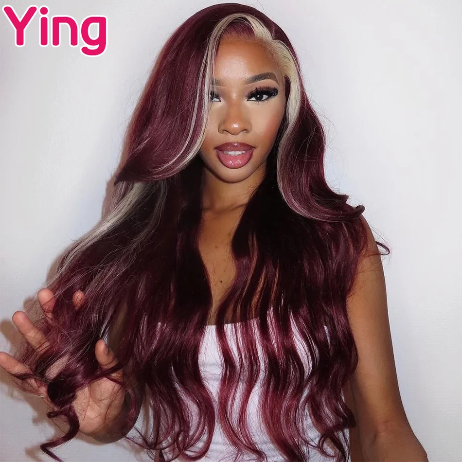 Transparent 13X6 Lace Wigs Dark Burgundy with 613 Honey Blonde Colored Body Wave 180% Brazilian Remy 13X4 Lace Frontal Wigs