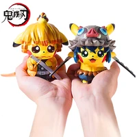 15cm figurine anime demon slayer cos pikachu figure model with box zenitsu inosuke tanjirou pvc plate desk decor collection toys