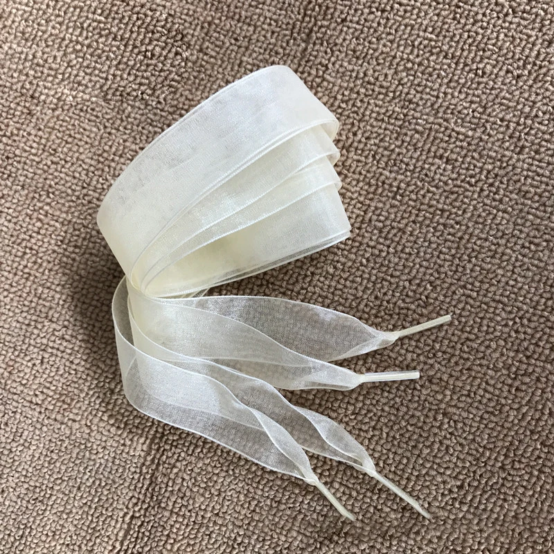 New Transparent Chiffon Yarn Shoelaces Flat Silk Big Bow Wide Laces Trend Beauty White Casual Shoes Laces Dropship