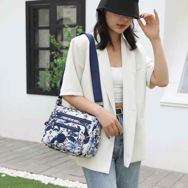 Women's Messenger Bags Large Capacity Nylon HandBags Waterproof  Flower Printing Shoulder Bags Ladies Travel Sling Bag Summer