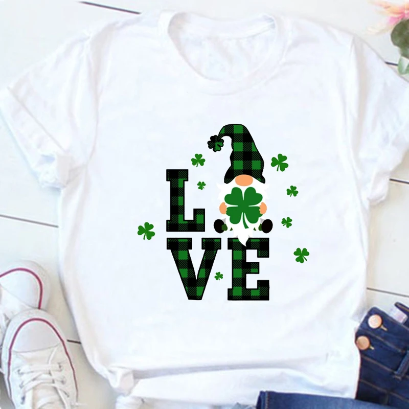 

Love Patrick Day Gnomes Shirt St. Patricks Day Graphic Tees Vintage Shamrock Lucky Tshirt Women Irish Tshirt Aesthetic L