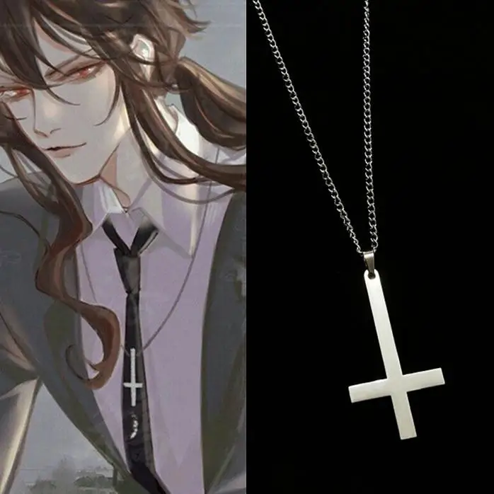 

Inverted Cross Pendant Necklace Titanium Steel Vintage Gothic Cross Devil Lucifer Satan Satanic Jewelry Anime Game Cosplay