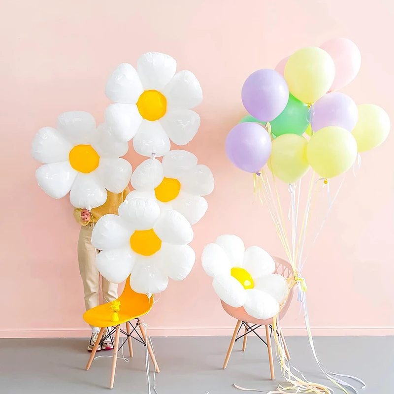 

1PC White Daisy Flower Foil Balloon Plumeria Helium Ball For Wedding Birthday Party Decorations Baby Shower Photo Props Ballon