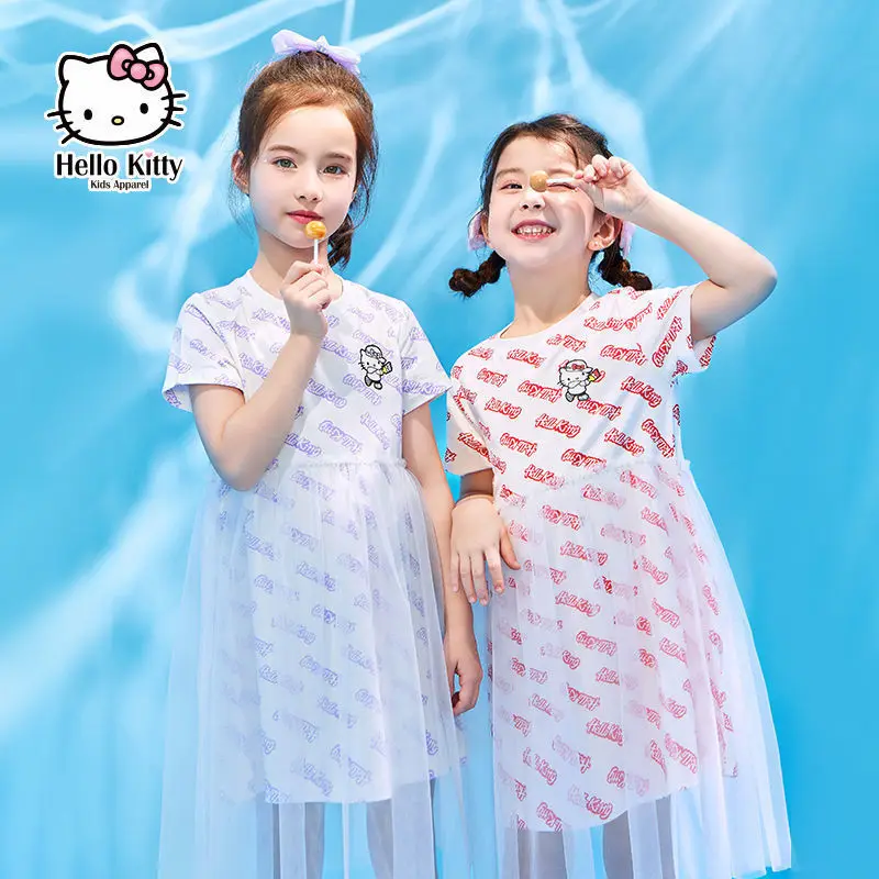 

Kawaii Anime Sanrio Hellokittyed Summer New Girl Dress Cartoon Cute Princess Dress Sweet Pleated Skirt Casual Mesh Tutu Skirt