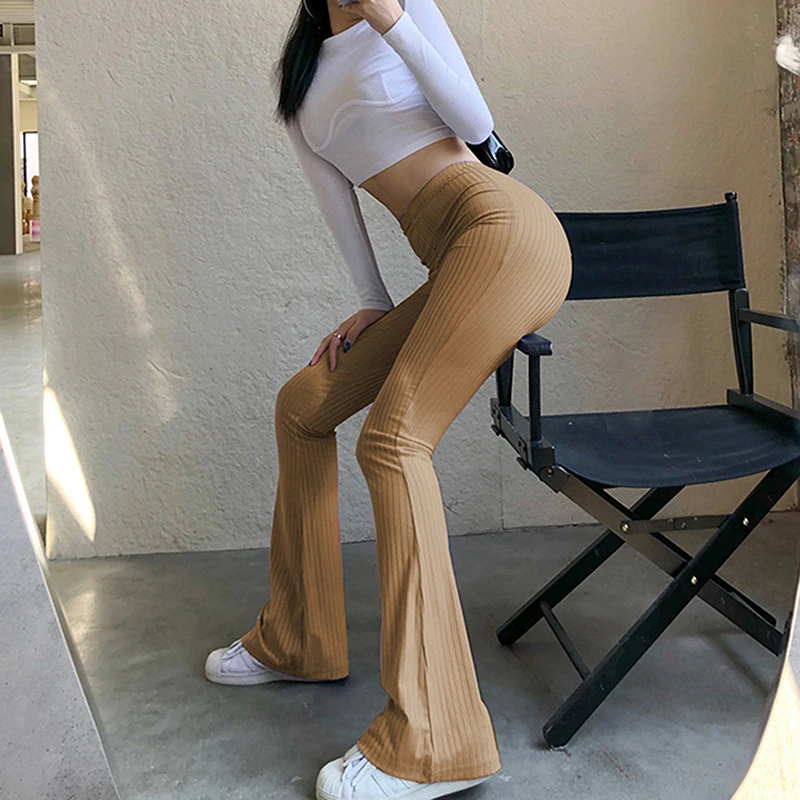 

Spring New Fashion Tight Trousers Women Solid Color Bodycon High Waist Elastic Casual Pants Female Street Trend Flared Pant