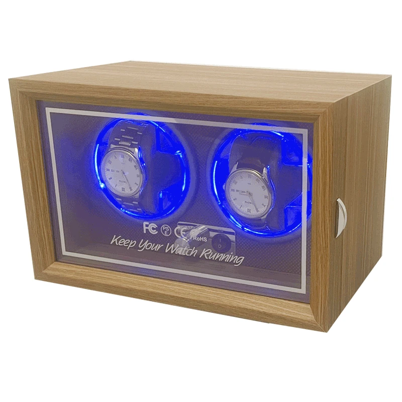 

Watch Winder For Automatic Watch Box Double Rotator Holder Black Walnut Wood Box Winding Storage Stand Ambient Light Display Box
