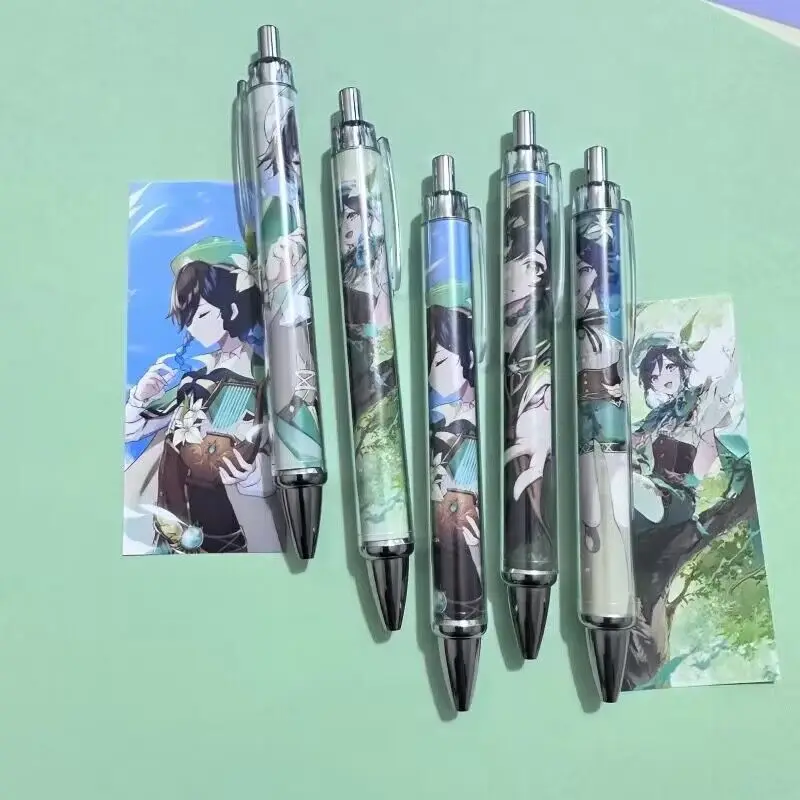5 шт. аниме Genshin рандомная разноцветная ручка тонкая черная мультяшная чернила