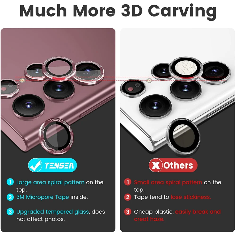 For Samsung Galaxy S22 Ultra 5G Camera Lens Protector Metal Camera Ring Case Tempered Glass For Samsung S22 Ultra Protective Cap