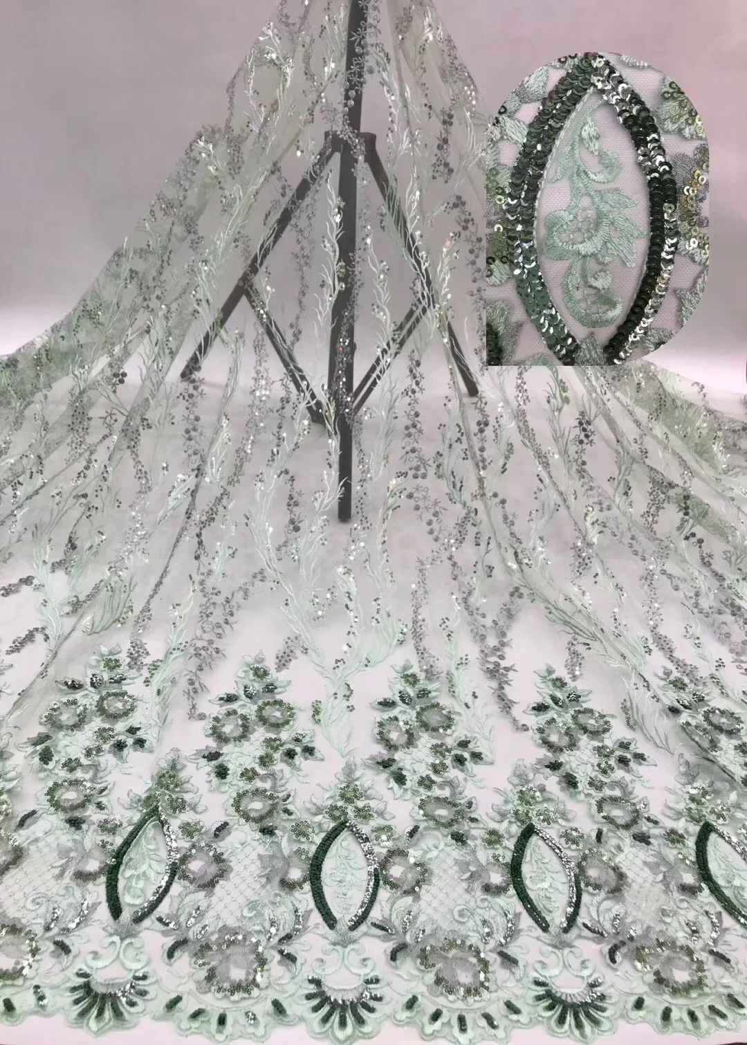 

Green African Dry Lace Fabric High Quality Swiss Voile Lace In Switzerland African Lace Materials African Dresses For Women