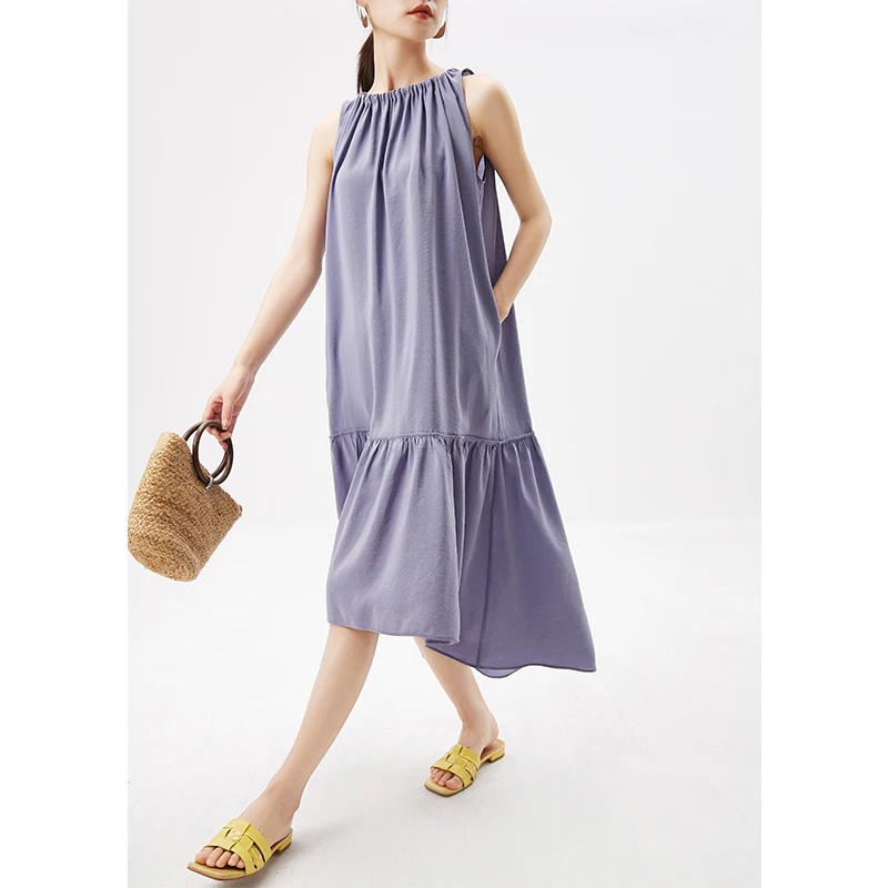 

2022 Summer Tank Dress Loose Maxi Dresses for Women Asymmetrical Beach Style Ankle-Length O-Neck Sleeveless