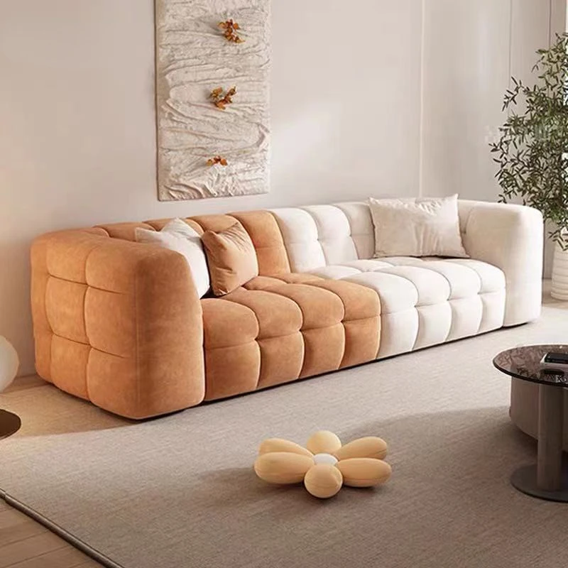 

Style Small Apartment Sofa Nordic Minimalism Modern Minimalist Living Room Straight Row Fabric Three-Person Cream Style Sofa