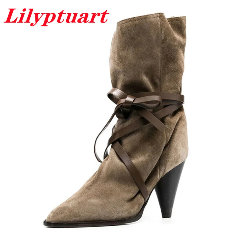 

LILYPTUART ZA Ankle Boots, 2022 Winter Brand New Pointed Toe Retro Street Style Designer Luxury Women's Shoes Zapato De Tacón