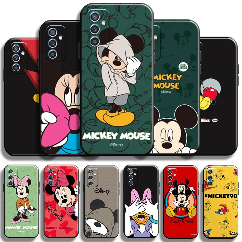 

Disney Cute Mickey Mouse Phone Case For Samsung Galaxy M52 Coque Cover Carcasa TPU Shell Back Liquid Silicon Black Soft