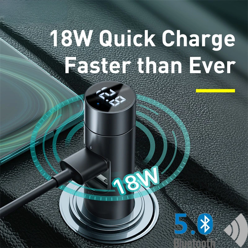 

Car FM Transmitter Bluetooth 5.0 Handsfree Kit Modulator Car Charger 18W Dual USB Car MP3 Player Wireless Audio Receiver