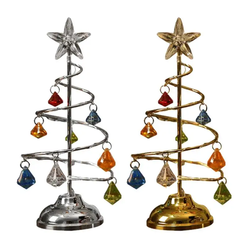 

Мини-светильник для рождественской елки, светящаяся Рождественская елка с верхней звездой, цветная настольная хрустальная лампа, Рождеств...