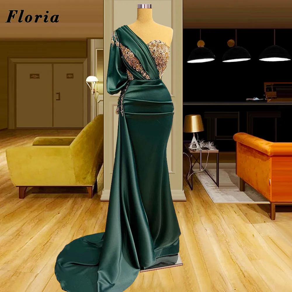 

Бирюзовые вечерние платья с бисером, вечерние Халаты 2022, Средний Восток, Дубай, вечернее платье с юбкой-годе, модные платья на одно плечо для ...