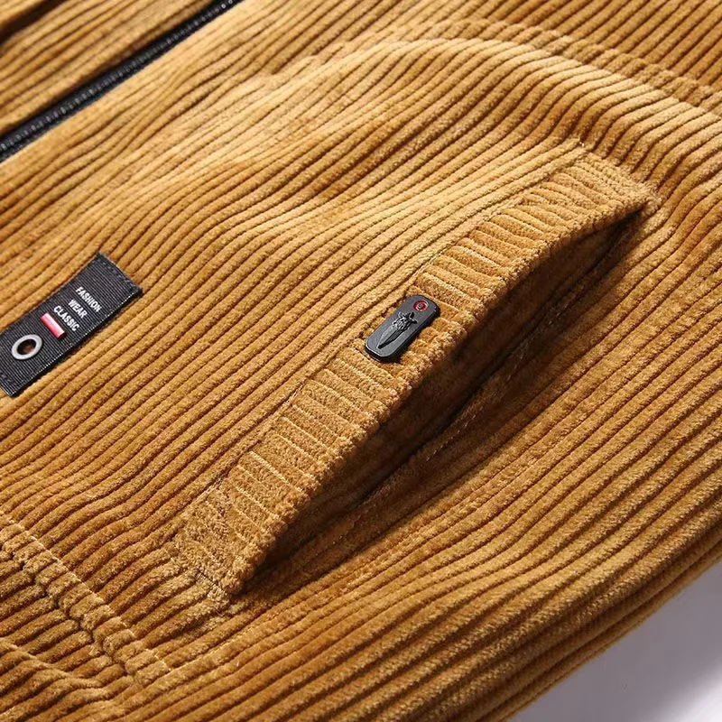 Brand Corduroy Men's Jacket 2021 Autumn Winter Male Coat Thickened Padded Lapel Cotton Clothing Retro Tooling Warm Tops Man