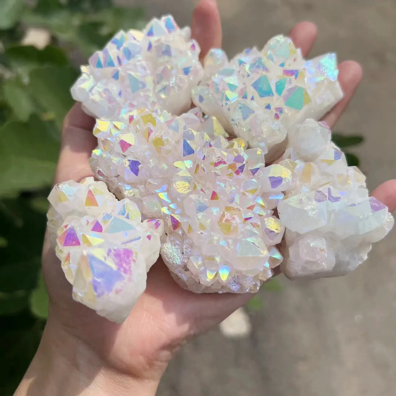 

Natural White Crystal Cluster Electroplated Angel Aura Quartz Energy Stone Colorful Point Mineral Reiki Healing Home Decoration