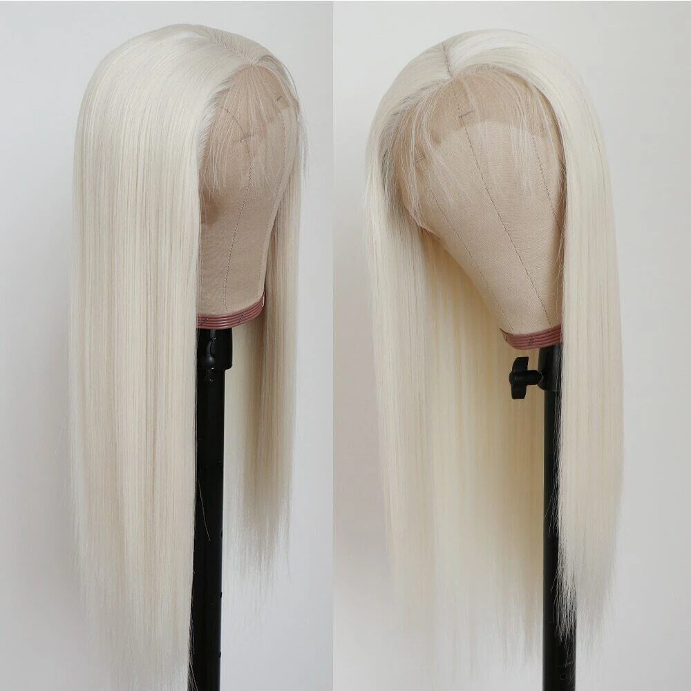 Парики из синтетических волос на сетке спереди для женщин прямые Платиновый