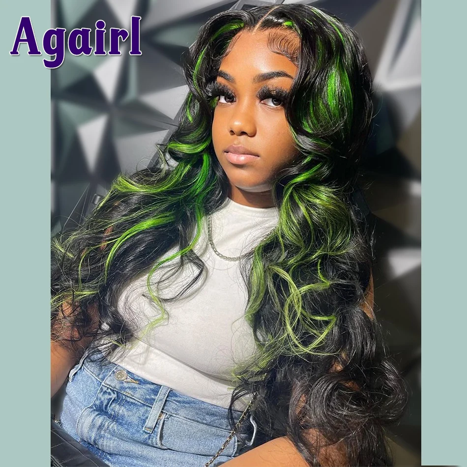 

Парик из натуральных зеленых натуральных человеческих волос с эффектом омбре, 13x6 дюймов