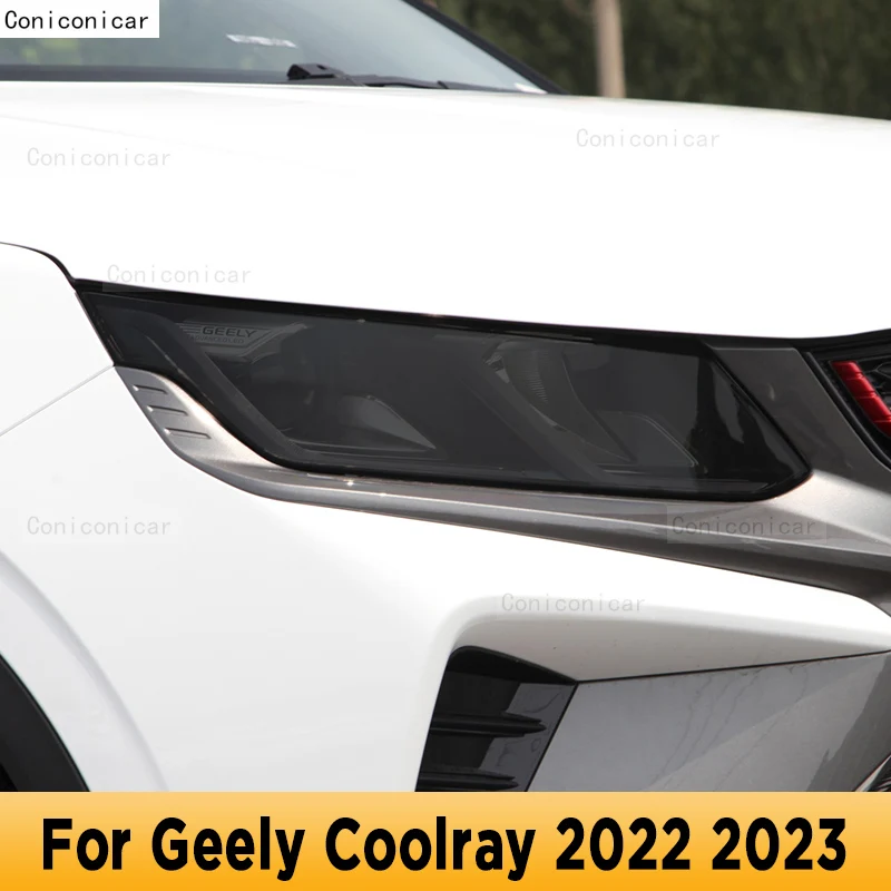 

Тонировка автомобильной фары, защитная пленка против царапин, дымчатого черного цвета, наклейки из ТПУ для Geely Coolray 2022-2023, защитные аксессуар...