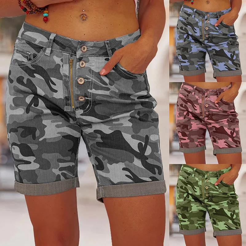 

Новые женские джинсовые шорты на молнии с камуфляжным принтом для женщин
