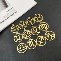 fashion 5 pcspack and set of 12 openwork round zodiac pendants wholesale 100 stainless steel jewelry diy preferred accessories