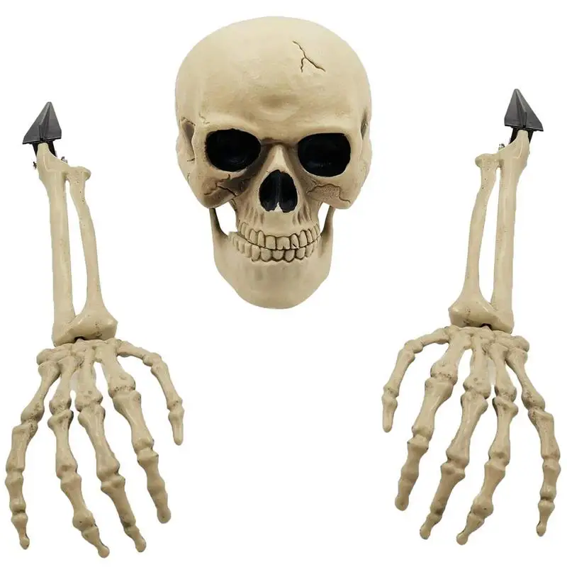 

Lighted Skeleton Arm Stakes Light Up Halloween Skull Decorations Skeleton Bone Hands Scary Props For Halloween Decors Set Of 3