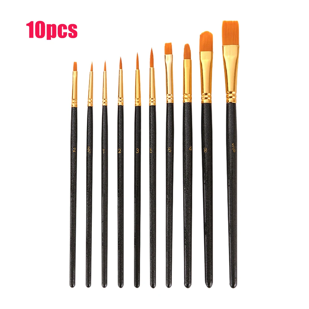 

10pcs/set Watercolor Stationery Paint Brush Set School Art Supplies Accessories Drawing Tool Craft Nylon Acrylic Oil For Kids