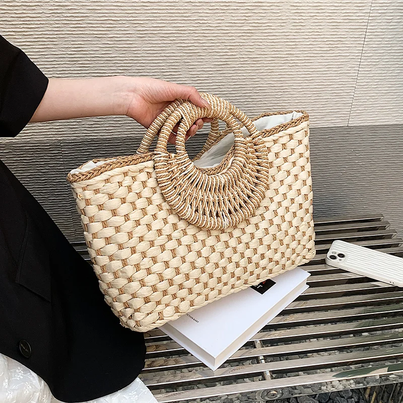 

Summer Straw Bag For Women Woven Handmade Bohemia Handbag Large Capacity Lady Tote Vacation Beach Rattan Shoulder Bags