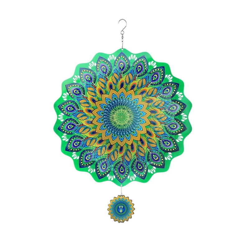 

Peacock Wind Spinner Metal Rotating Outdoor Garden Hanging Decor Kinetic Sculpture Wind Chimes