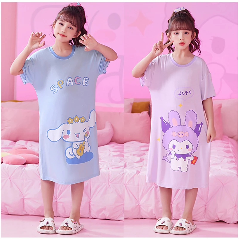

Sanrios Cinnamoroll My Melody Kuromi HelloKittys Children Short Sleeve Pajama Skirt Cartoon Cute Girls Home Clothing Dress