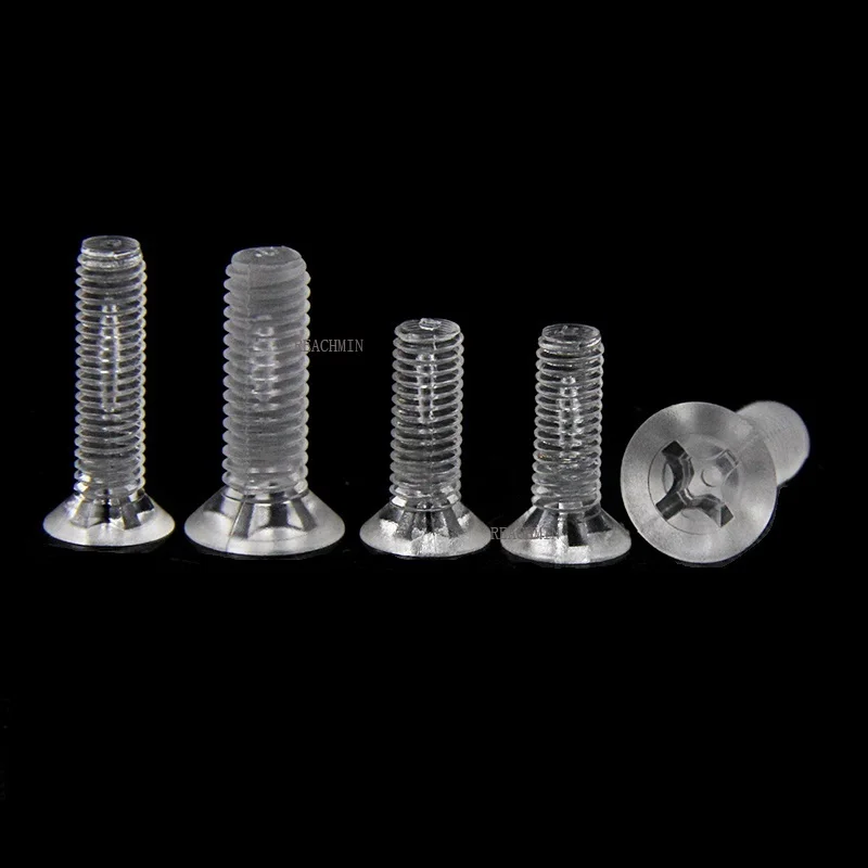 

1000 шт. M3 * 4/5/6/8/10/12/16/20/25 мм, прозрачные акриловые плоские крестообразные утопленные винты с потайной головкой, прозрачный крепежный винт