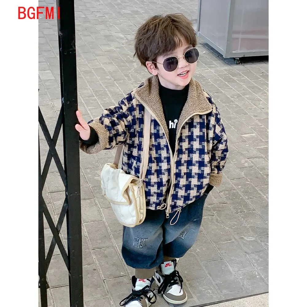 

Fashion Baby Girl Boy Houndstooth Outerwear Jacket Infant Toddler Child Coats Wool Loose Outfit Winter Fall Casual Clothes 2-10Y
