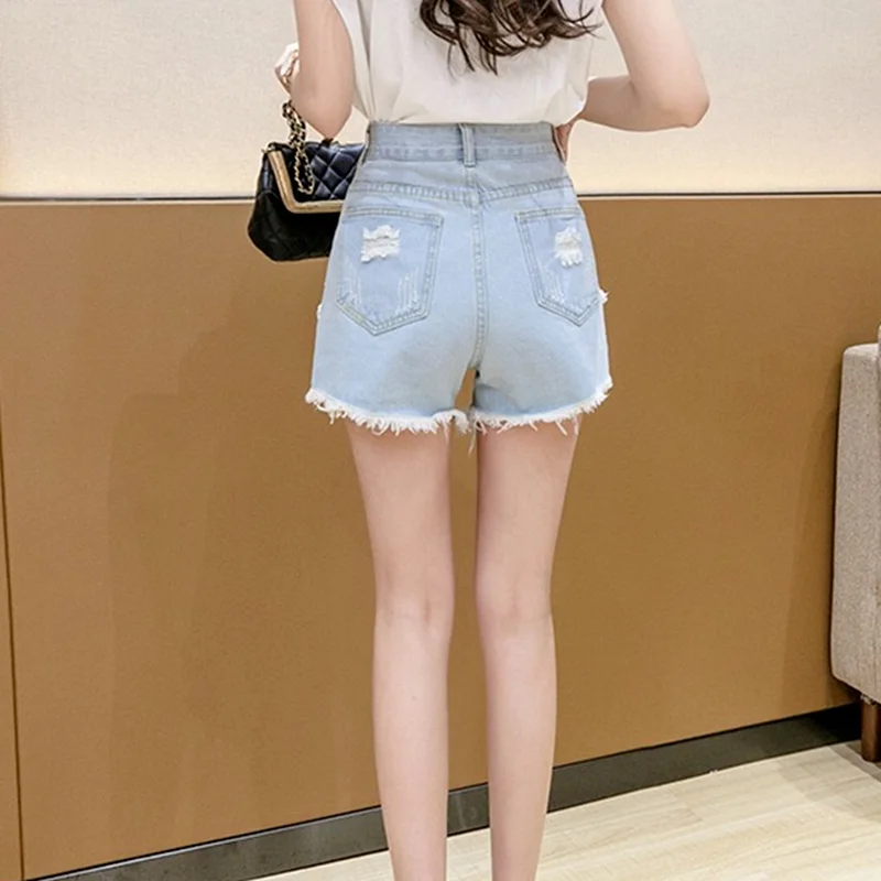 Summer Flowers Beaded Fashion Shorts Jeans Oversize S-XL Denim Shorts Women Ripped Sexy Washed Jeans Shorts Harajuku Streetwear