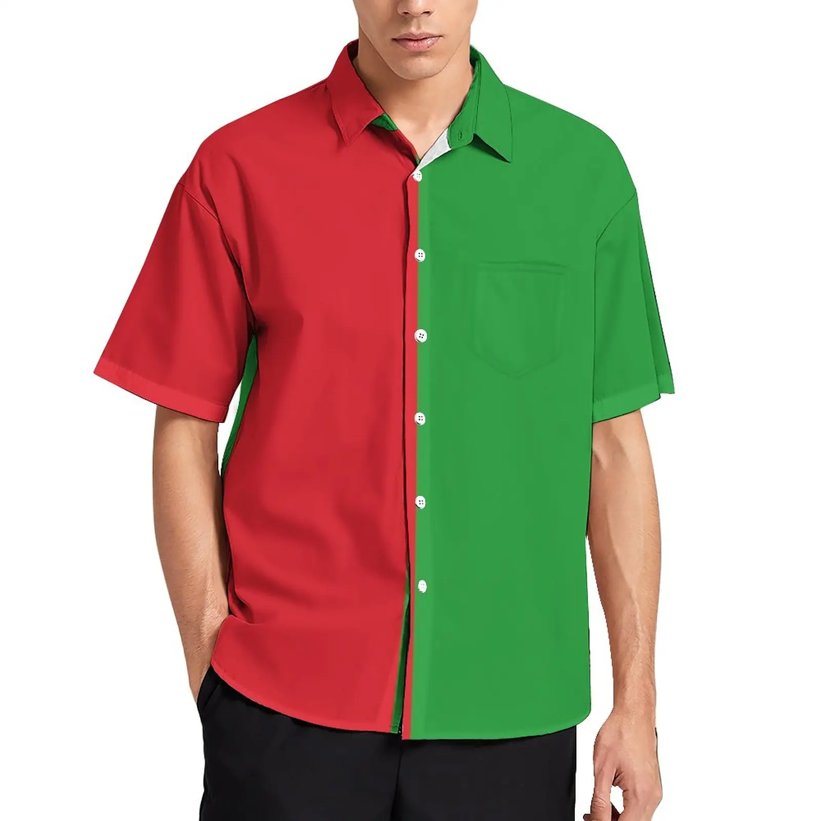 

Two Tone Design Blouses Men Red Green Casual Shirts Summer Short Sleeve Graphic Fashion Oversize Beach Shirt Birthday Present