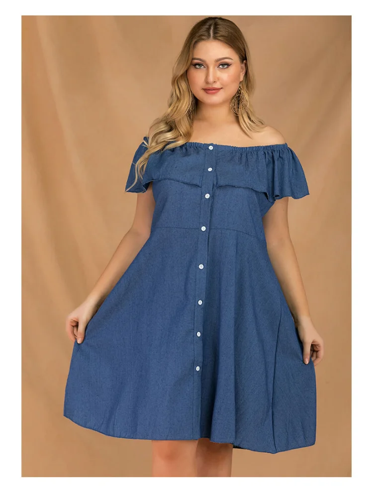 Women new one-shoulder high-grade loose plus size A denim dress vestidos femininos frete grátis  party dress