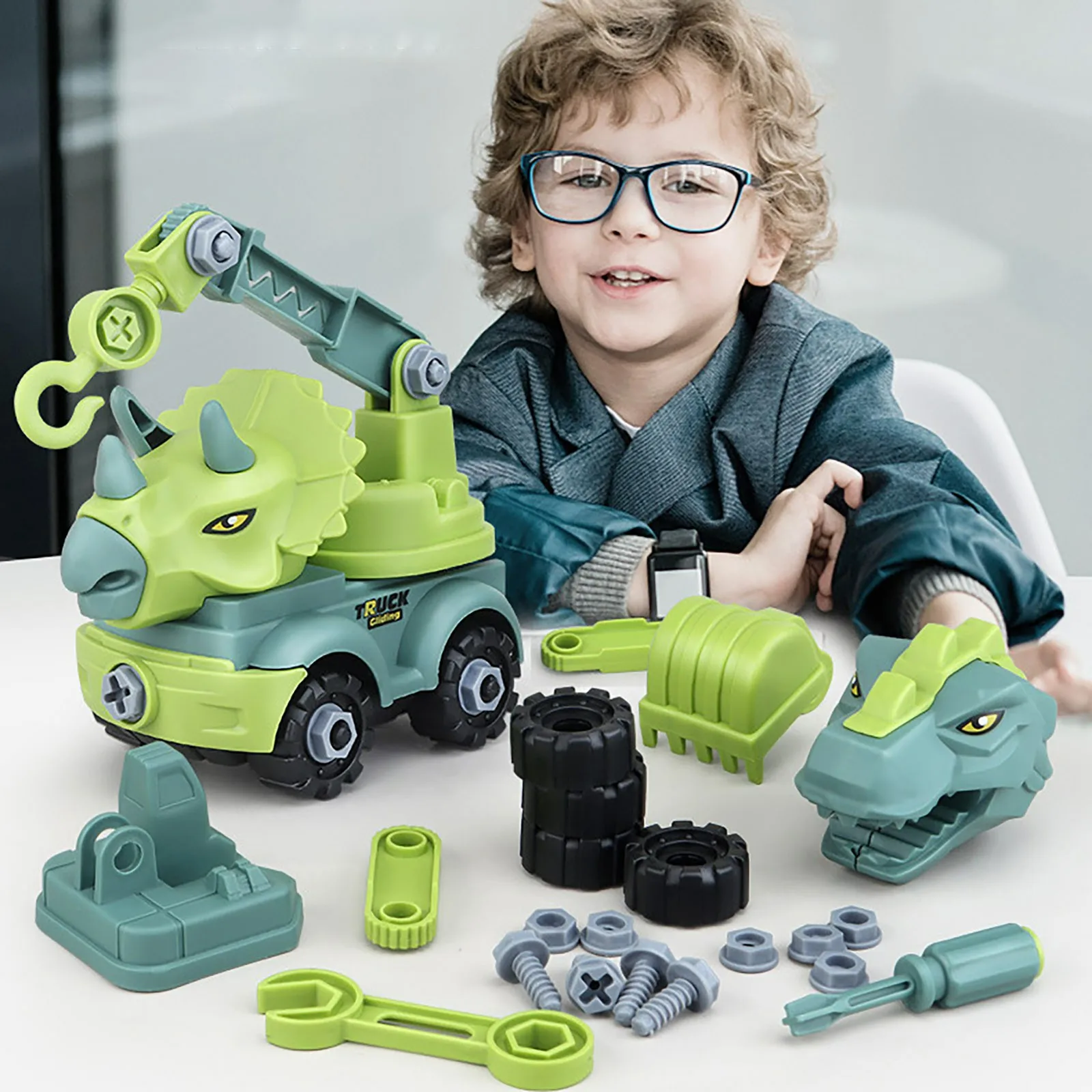

Children's Construction Toy Dinosaur Engineering Car Excavator Dump Truck Educational DIY Model Car Toys for Kids Boy Child Gift
