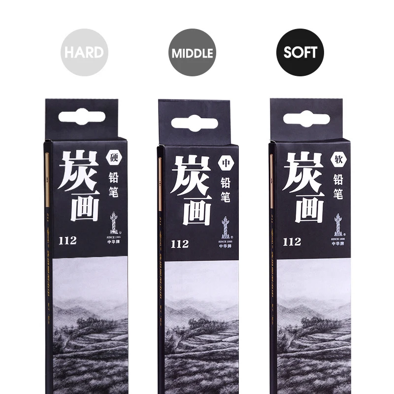 

12Pcs/Box Sketching Carbon Pencil Hexagonal Wood,Soft Middle Hard,Professional Drawing Stationery Art Supplies 112-12