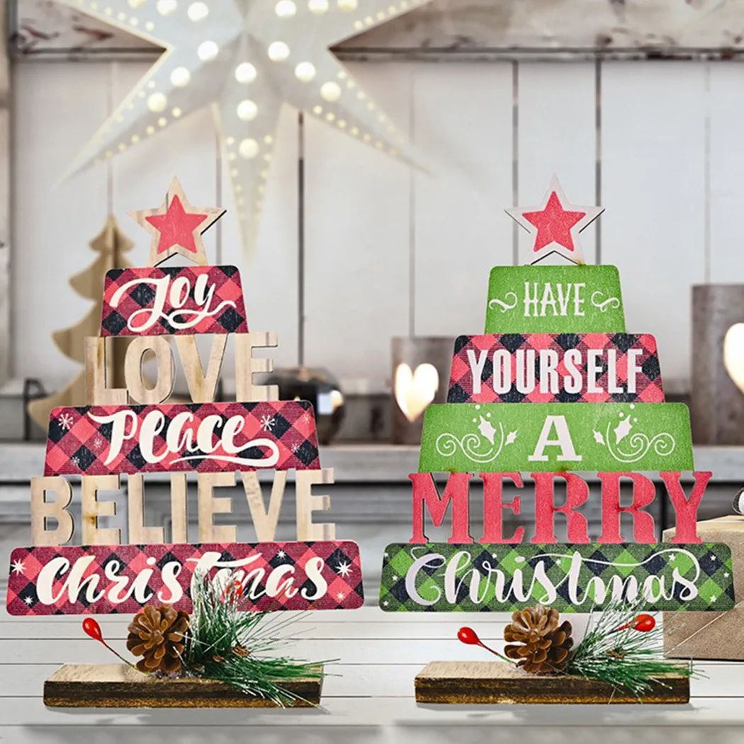 

Christmas Mini Xams Tree Wooden Desktop Decorations 2023 For Home Party Office Tabletop Ornaments Gift For Friend 15x7x3cm