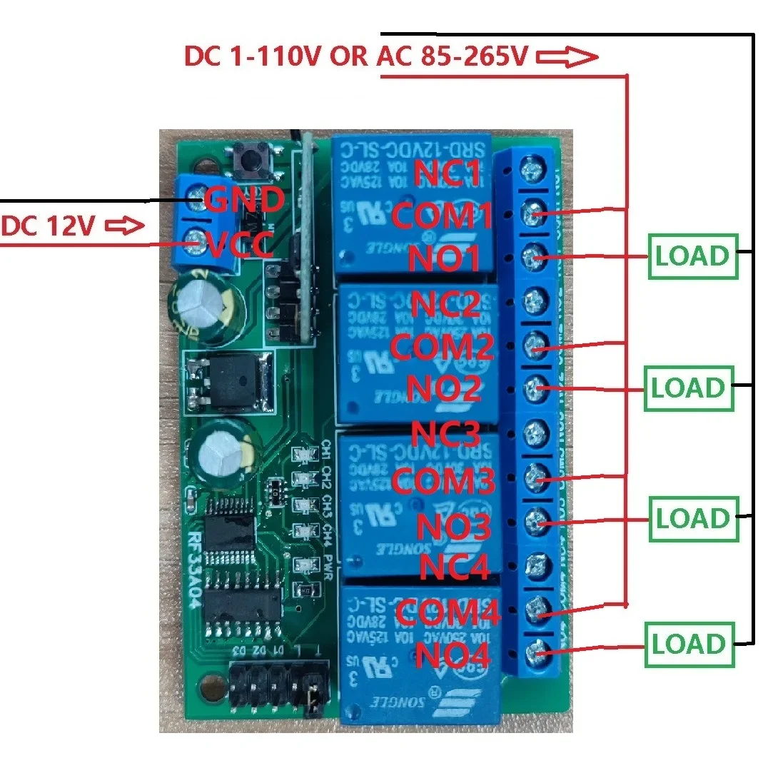RF33A04 433M 4-х клавишный контроллер Keeloq HCS301 брелок с подвижным кодом плата