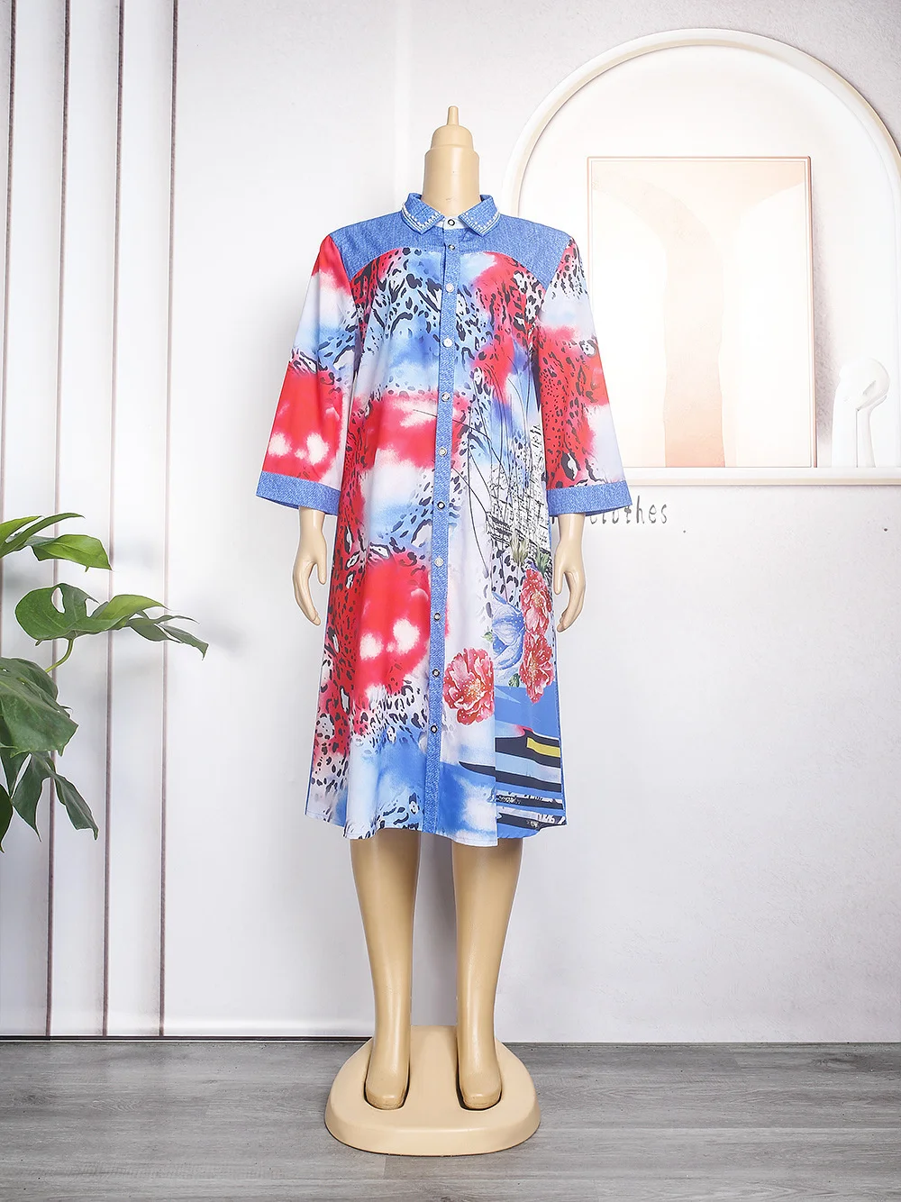 Plus Size Women Dresses Elegant Spring Autumn Long-sleeved Splicing Print Loose Large Size Dress Fashion Casual Tops Shirt Dress