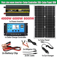4000W/6000/8000W Car Inverters With Solar Panel System Kit DC 12V To AC 110V 220V  Pure Sine Wave Power Inverter  LED Display