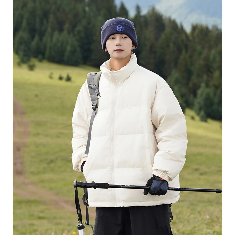 Осень-зима 2024 новый воротник-стойка без шапки однотонный теплый пуховик