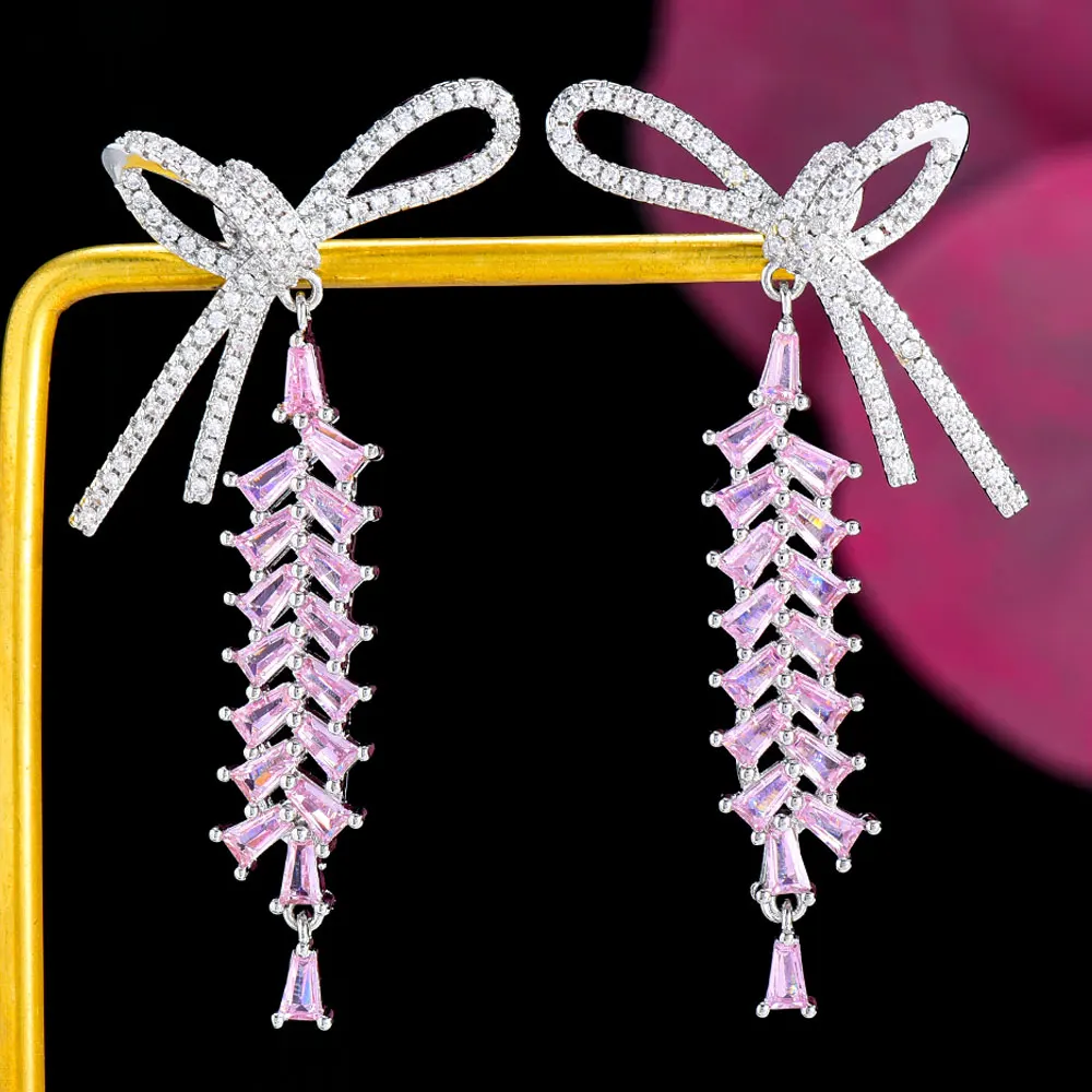 

GODKI New Trendy Pink Bowknots Earrings For Women Wedding Party Indian Dubai Bridal Jewelry boucle d'oreille femme Gift 2022