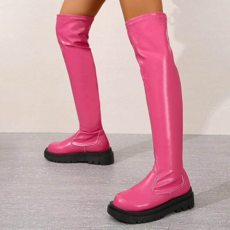 

Женские сапоги-Челси выше колена, зимние новые сапоги на плоской платформе, удобные женские высокие сапоги для ходьбы, 2024